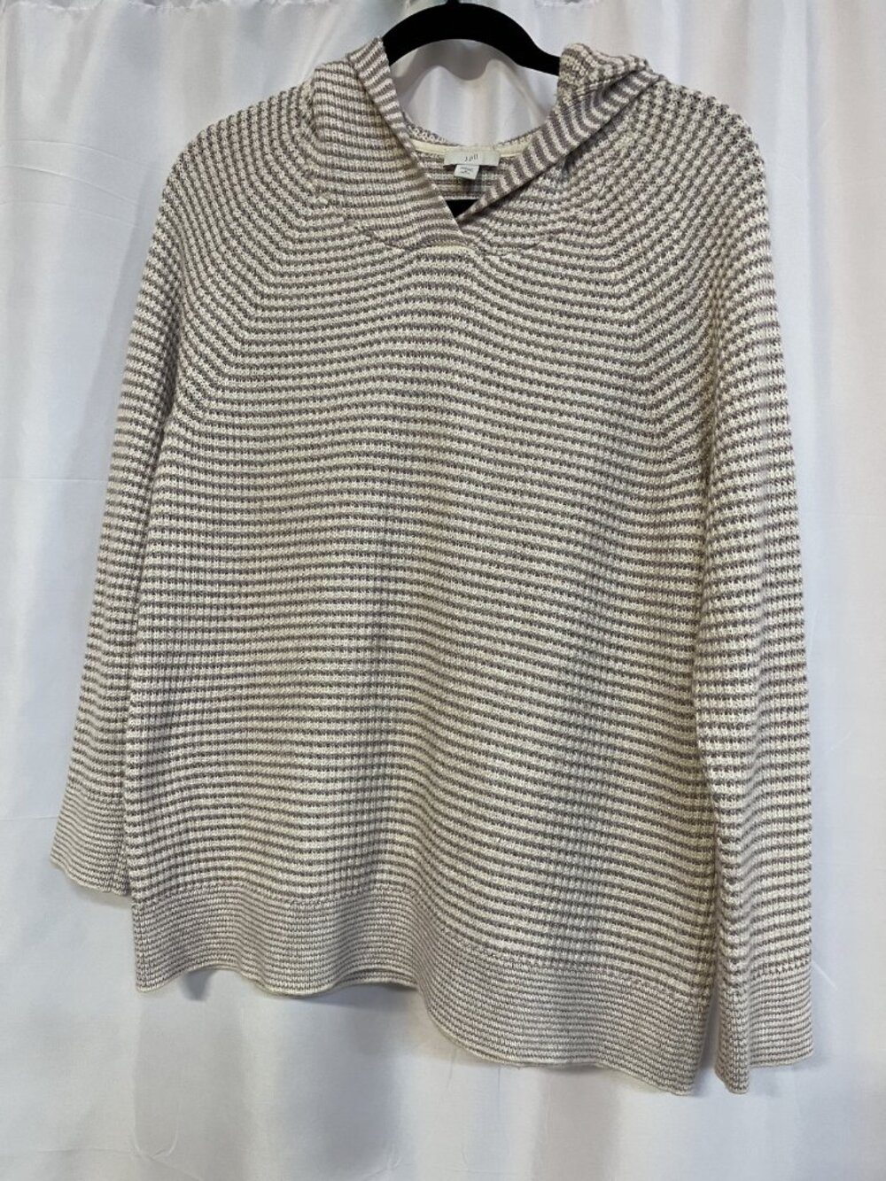 J. Jill Size Medium (M) Women's Gray Striped Hooded Pullover Sweater